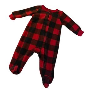 Pjs + Pancakes 0-3m Plaid Fleece Red and Black Footed Pajamas Blanket